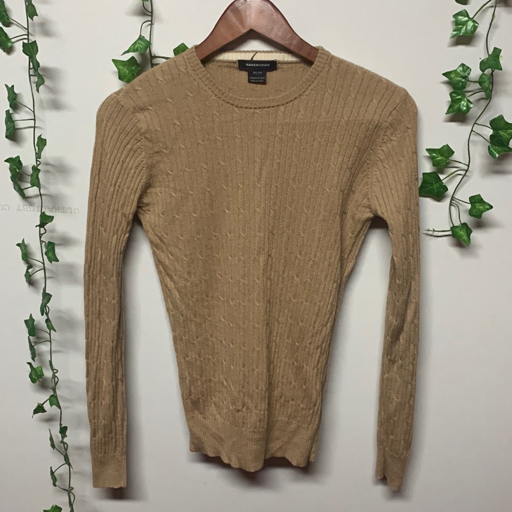 Beige Izaac Mizrahi Cashmere Sweater